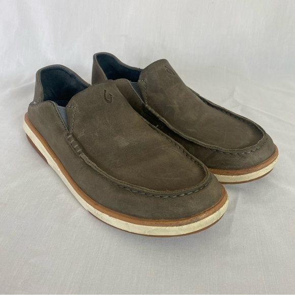 Olukai Kalia Men's Slip On Loafer Size 8 Brown Leather Drop In Heel - Picture 1 of 10